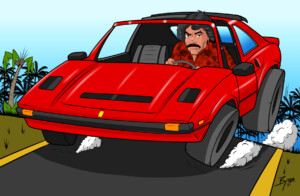 Magnum P.I. in his Ferrari